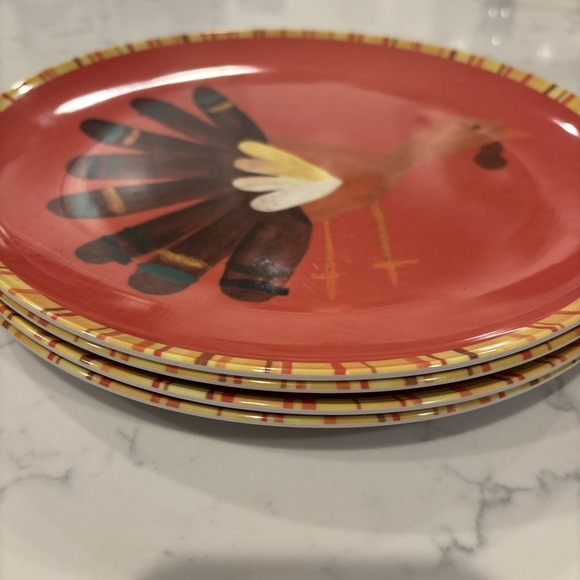 Set of 4 Pottery Barn Kids Thanksgiving Plates Melamine 10" Turkey‎ Fall - Picture 5 of 7